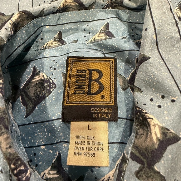 Men's Casual Blue Patterned Button Down Shirt 100% Silk - Picture 3 of 3